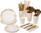 201 Party Supplies Set - Disposable Paper Tableware Sets Serves 25 (Gold Dot)